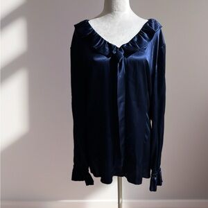Elegant Navy Blue Satin Blouse